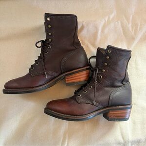 DD TUFF Leather Roper / Lacer Lace Up Western Boots, Womens 8, Mahogany Brown